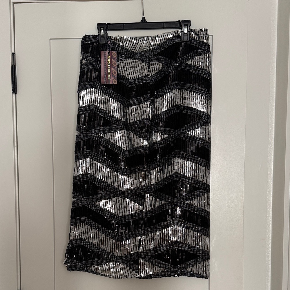 Novella Royale Vintage Black and Silver Sequin Skirt